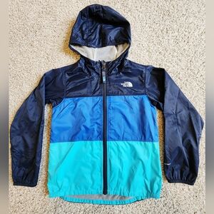 The North Face Navy and Royal Blue Hooded Rain Jacket - size 6